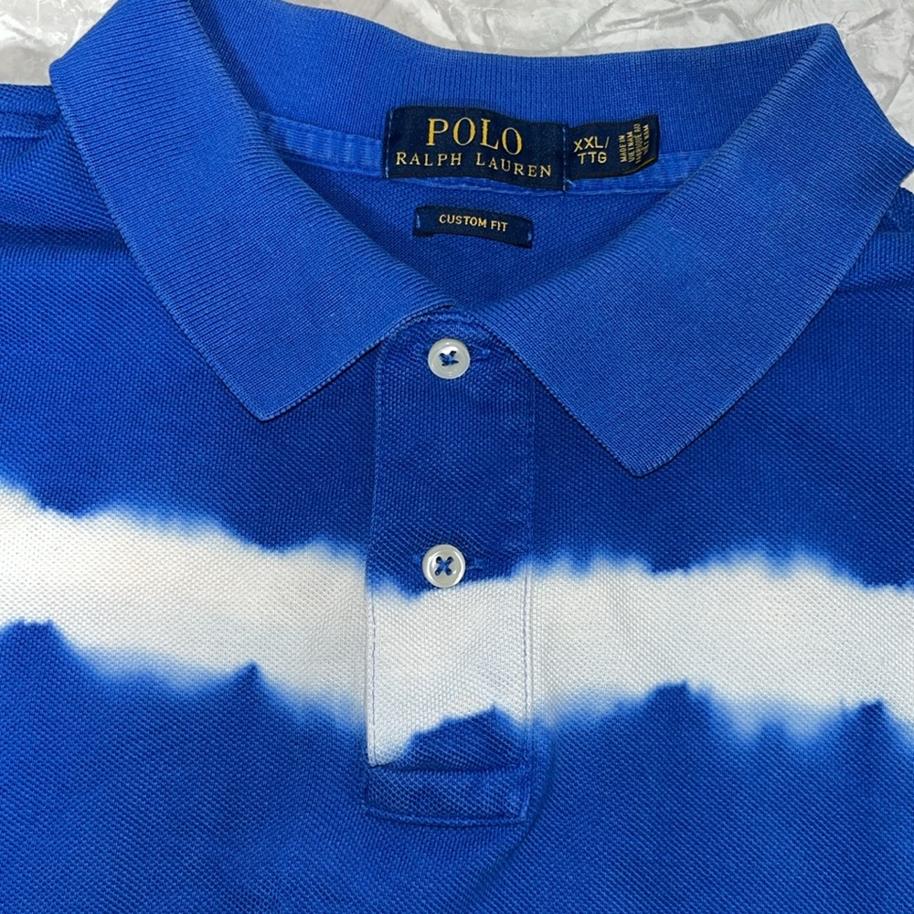 Vtg Ralph Lauren tie dye polo blue and white XXL - Picture 10 of 11